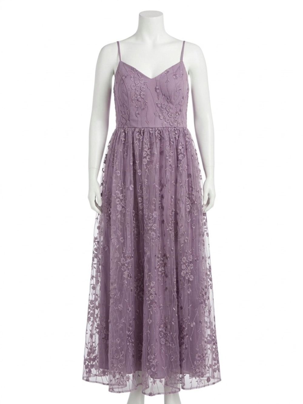 Lilac Floral Lace Maxi Dress with Spaghetti Straps